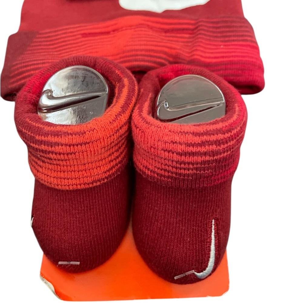 Nike Red Baby Booties and Hat Set